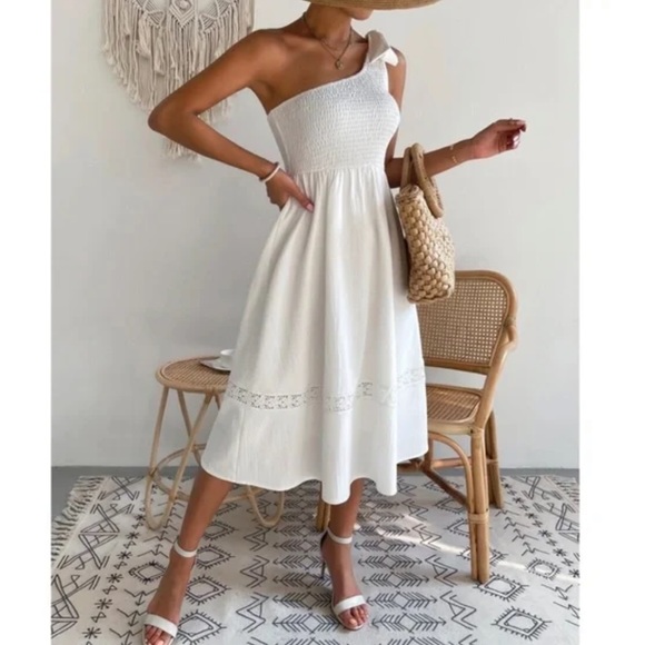 Boho One Shoulder Lace Minimalist Dress - Picture 6 of 14